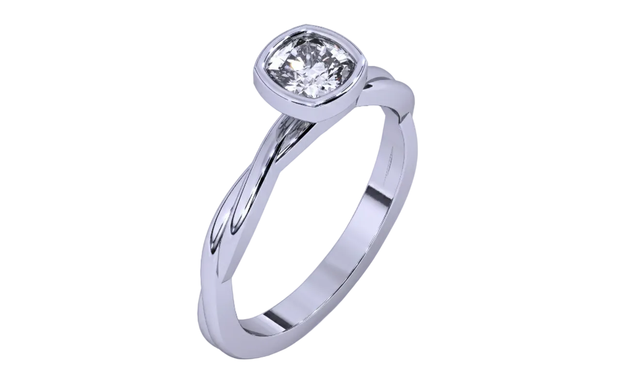Anillo de Compromiso con Diamante Corte Cushion y Brazo Trenzado