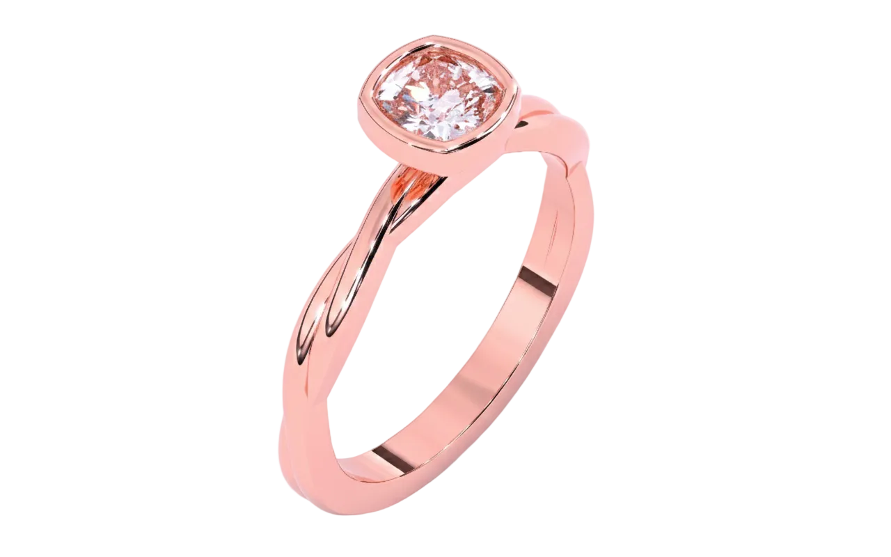 Anillo de Compromiso con Diamante Corte Cushion y Brazo Trenzado
