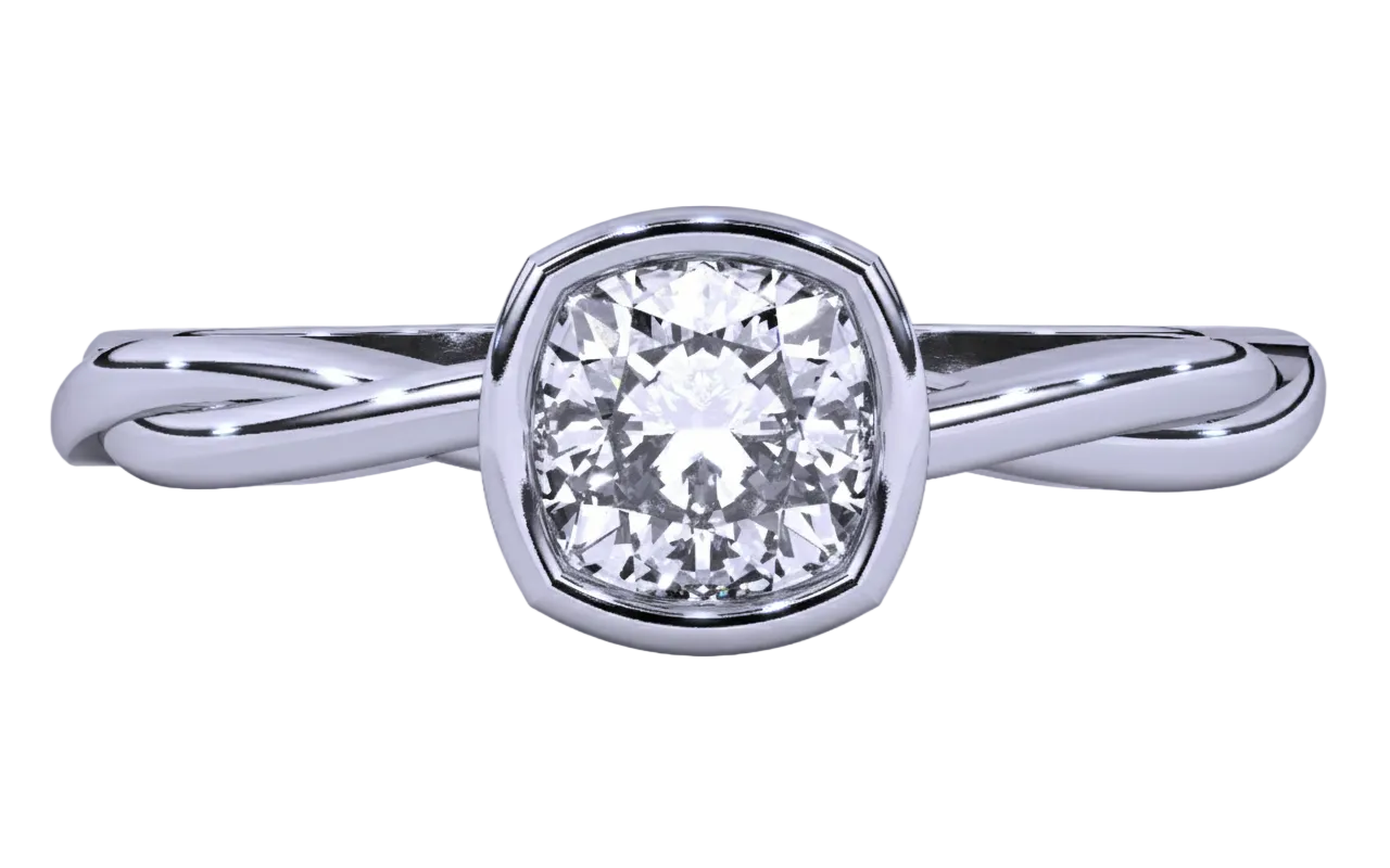 Anillo de Compromiso con Diamante Corte Cushion y Brazo Trenzado