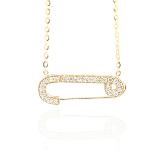Hermosa Gargantilla Oro 14k Amarillo Pin Shape con Deslumbrantes Incrustaciones