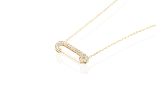 Hermosa Gargantilla Oro 14k Amarillo Pin Shape con Deslumbrantes Incrustaciones