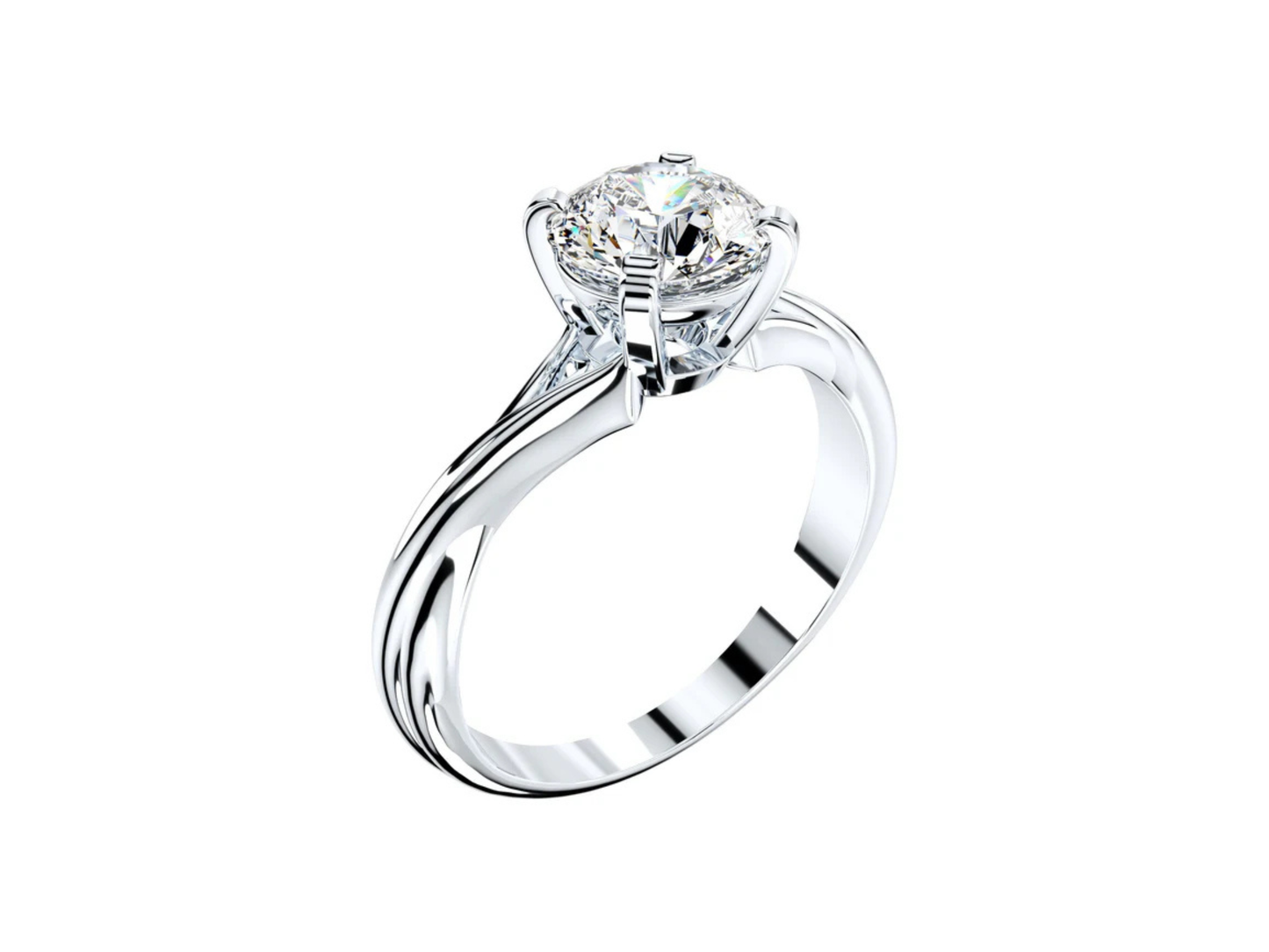 Anillo de Compromiso Solitaire Torcido de Oro Blanco