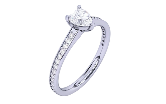 Anillo Compromiso Corazón con Diamantes Laterales