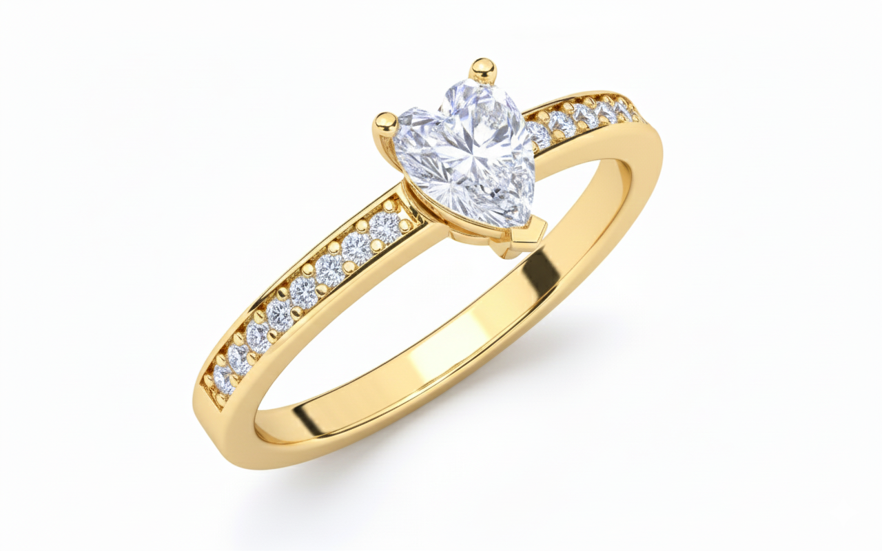 Anillo Compromiso Corazón con Diamantes Laterales