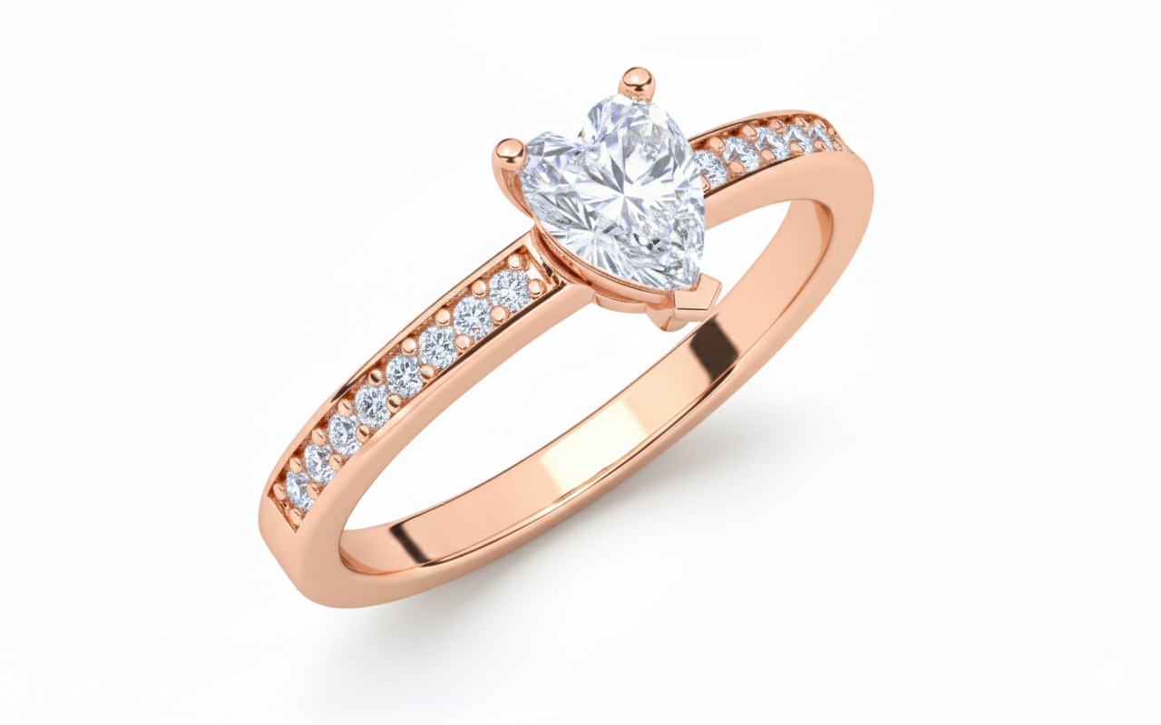 Anillo Compromiso Corazón con Diamantes Laterales