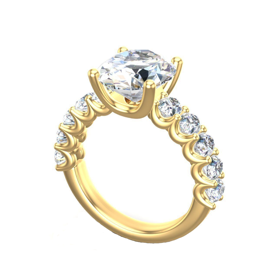 Asombroso Anillo de Compromiso de Oro con Incrustaciones Ovaladas