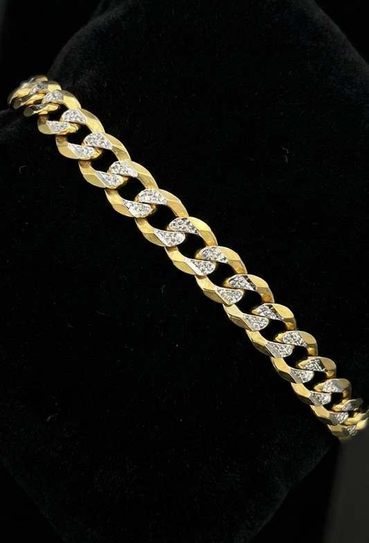 Pulso cubano Diamantado 22 cm * 8mm, 16.8 gr 10k Oro Amarillo Solido