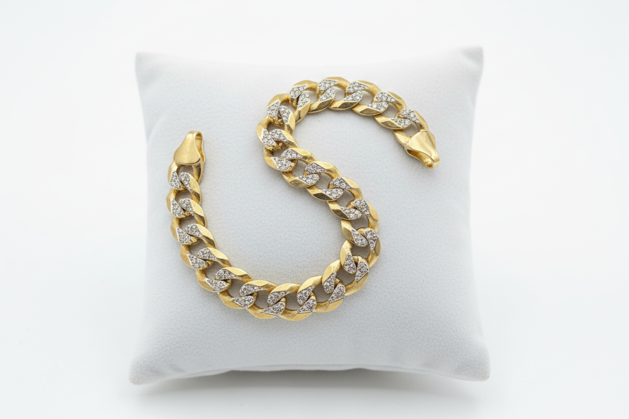 Pulso cubano Diamantado 22 cm * 8mm, 16.8 gr 10k Oro Amarillo Solido