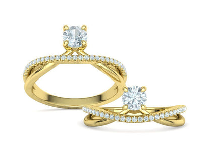 Anillo Solitario Clásico en Oro Amarillo con Pavé de Brillantes