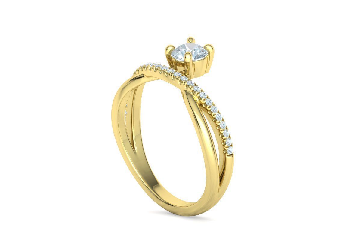 Anillo Solitario Clásico en Oro Amarillo con Pavé de Brillantes