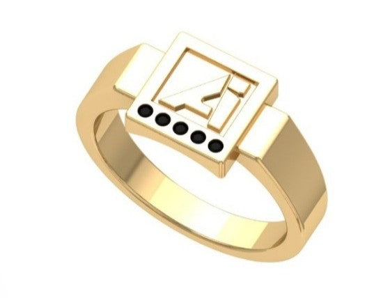 Anillo de Graduación con Logo Cuadrado e Incrustaciones