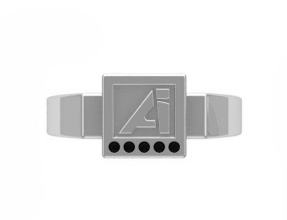 Anillo de Graduación con Logo Cuadrado e Incrustaciones