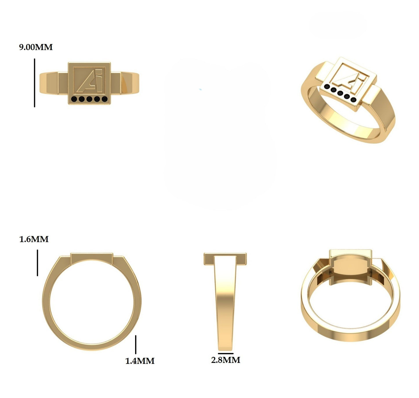 Anillo de Graduación con Logo Cuadrado e Incrustaciones