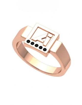 Anillo de Graduación con Logo Cuadrado e Incrustaciones