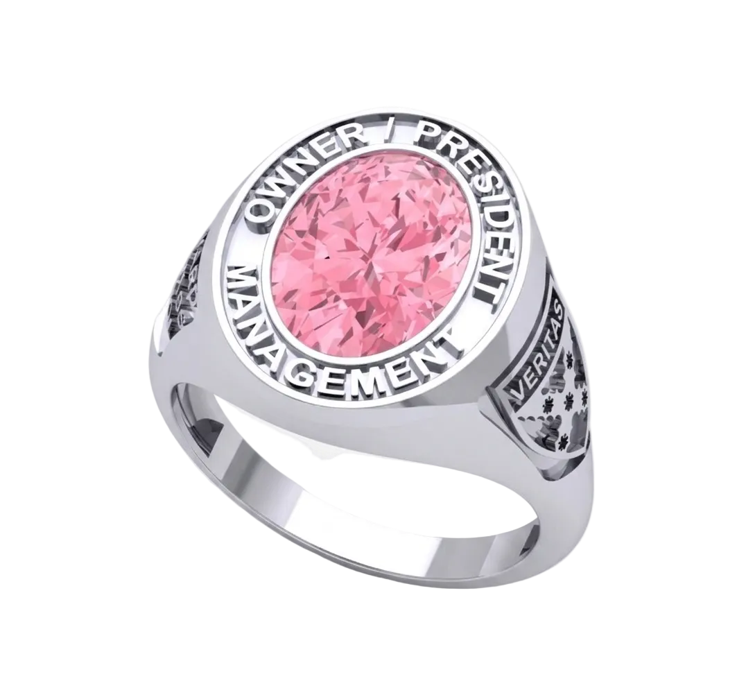Anillo de Graduación con Incrustación Oval y Grabados Laterales