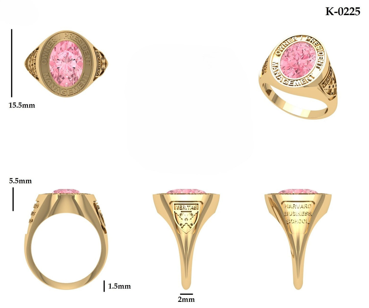 Anillo de Graduación con Incrustación Oval y Grabados Laterales