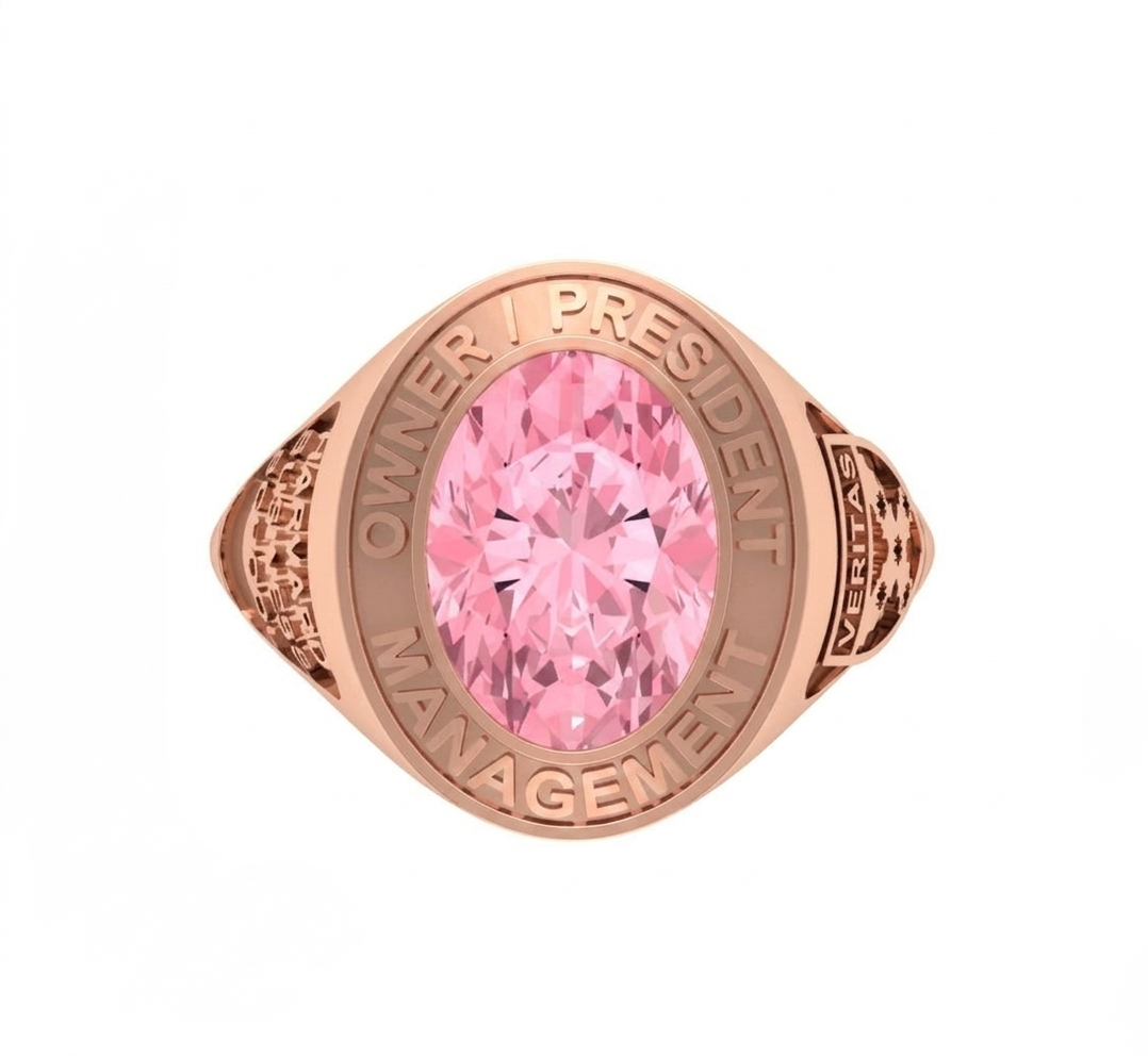 Anillo de Graduación con Incrustación Oval y Grabados Laterales
