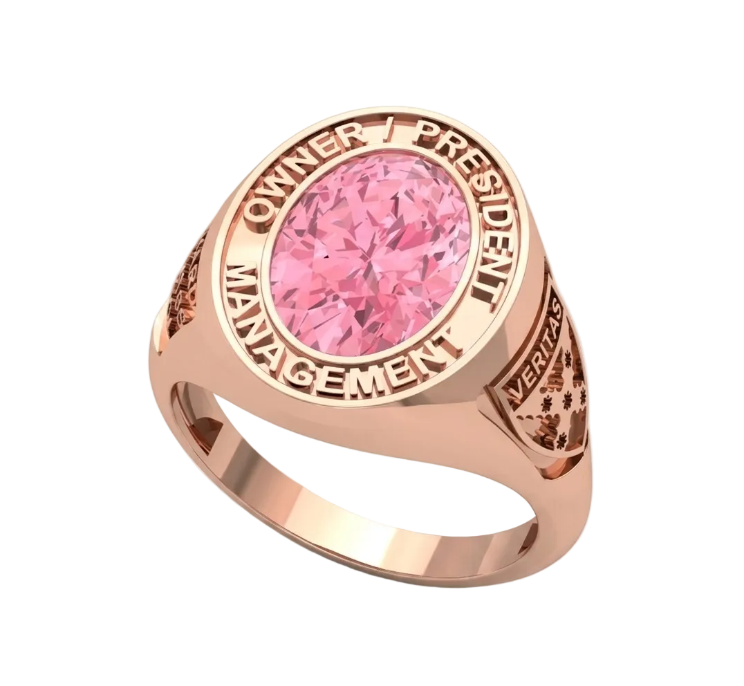 Anillo de Graduación con Incrustación Oval y Grabados Laterales