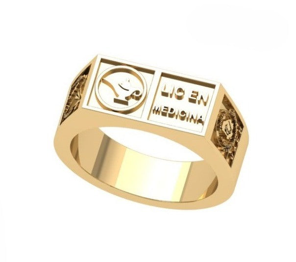Anillo de Graduación Logo Rectangular con Grabados Laterales Escolares
