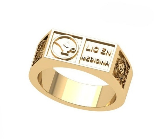 Anillo de Graduación Logo Rectangular con Grabados Laterales Escolares