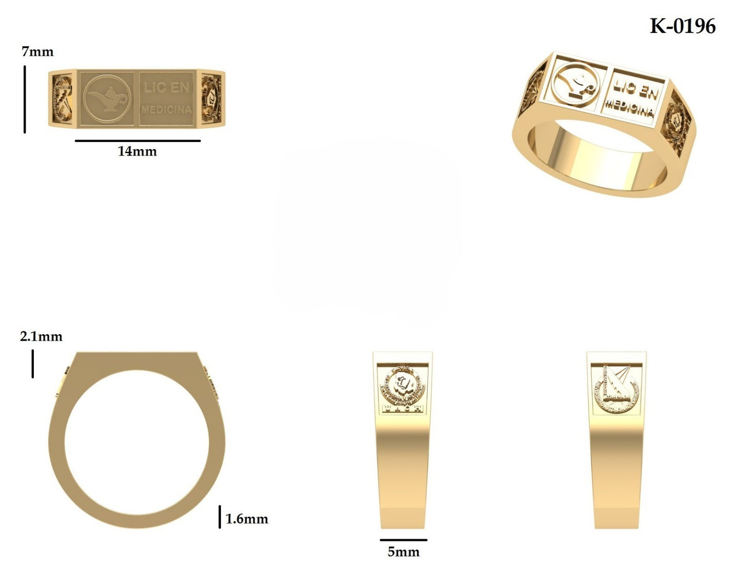 Anillo de Graduación Logo Rectangular con Grabados Laterales Escolares