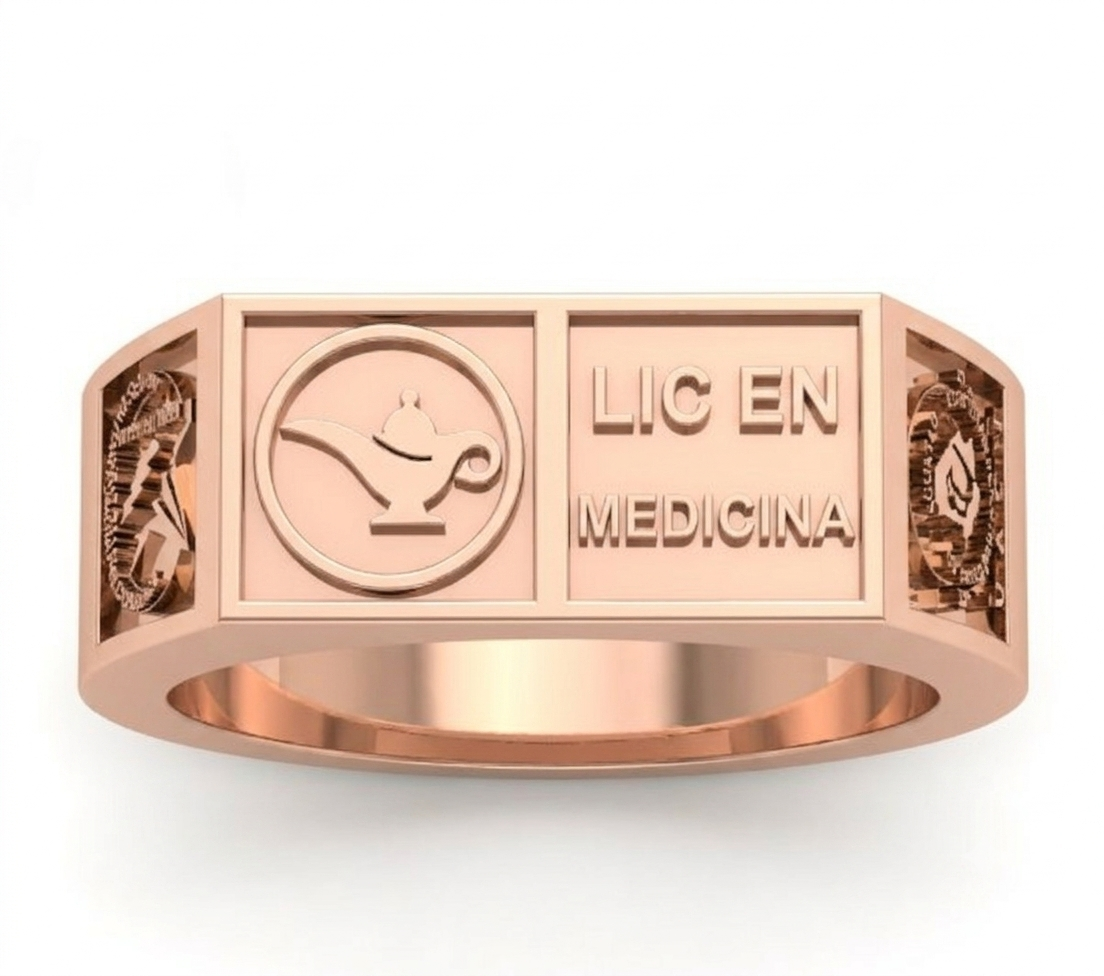 Anillo de Graduación Logo Rectangular con Grabados Laterales Escolares