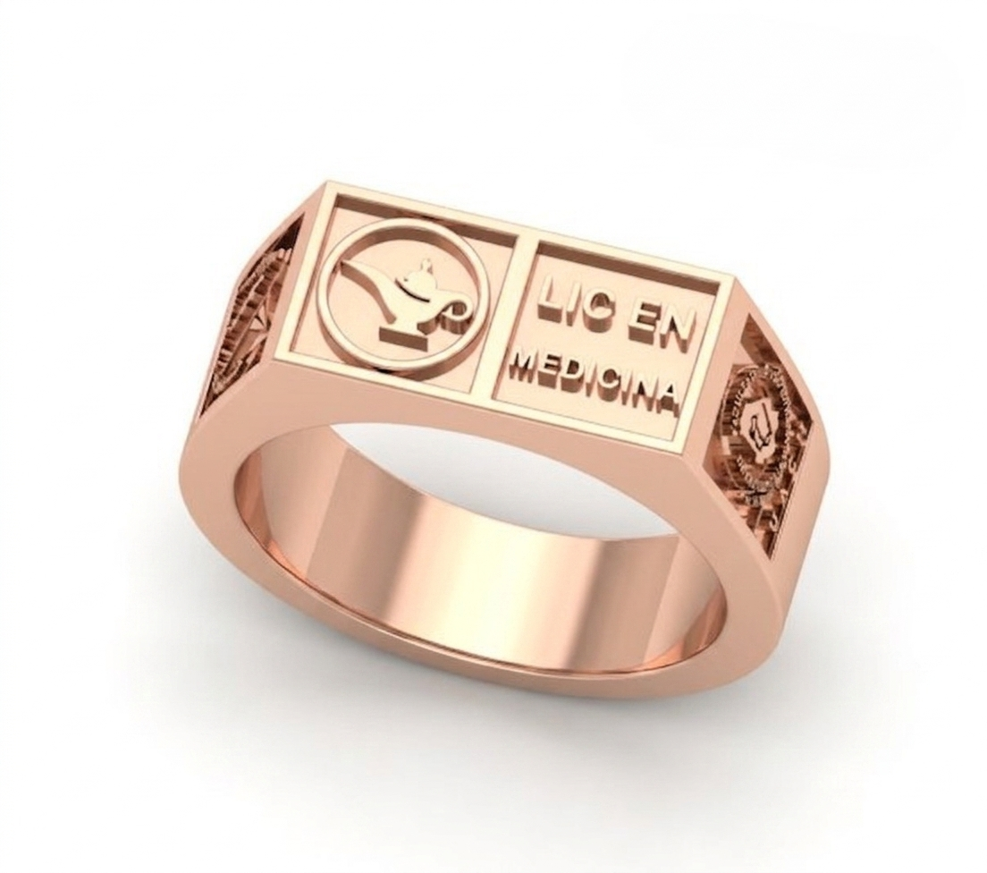 Anillo de Graduación Logo Rectangular con Grabados Laterales Escolares