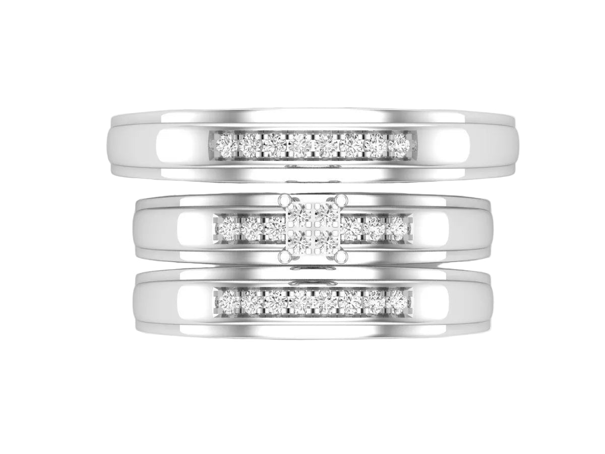 Trio de Argollas Matrimoniales AV 326 con Solitario de Cuadrado Dividido en Cuatro