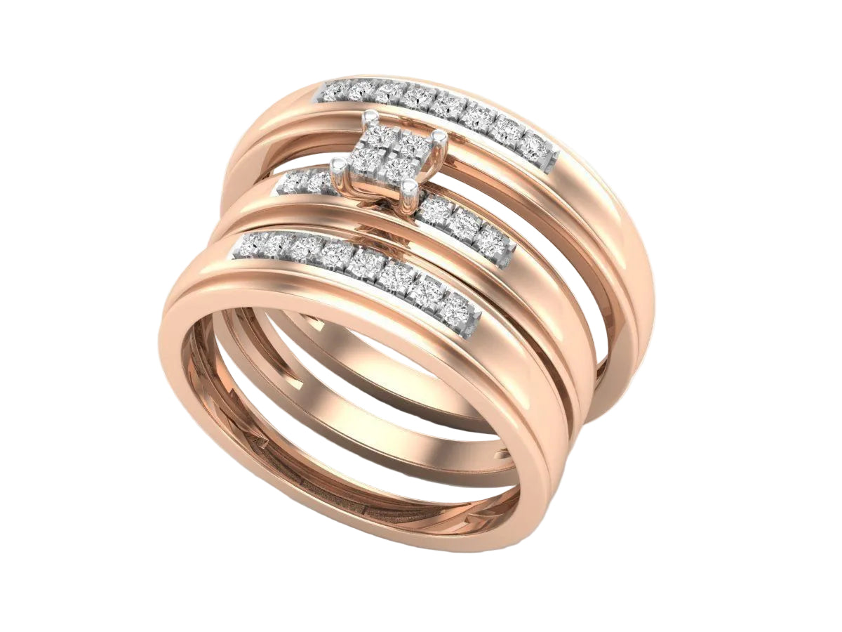 Trio de Argollas Matrimoniales AV 326 con Solitario de Cuadrado Dividido en Cuatro