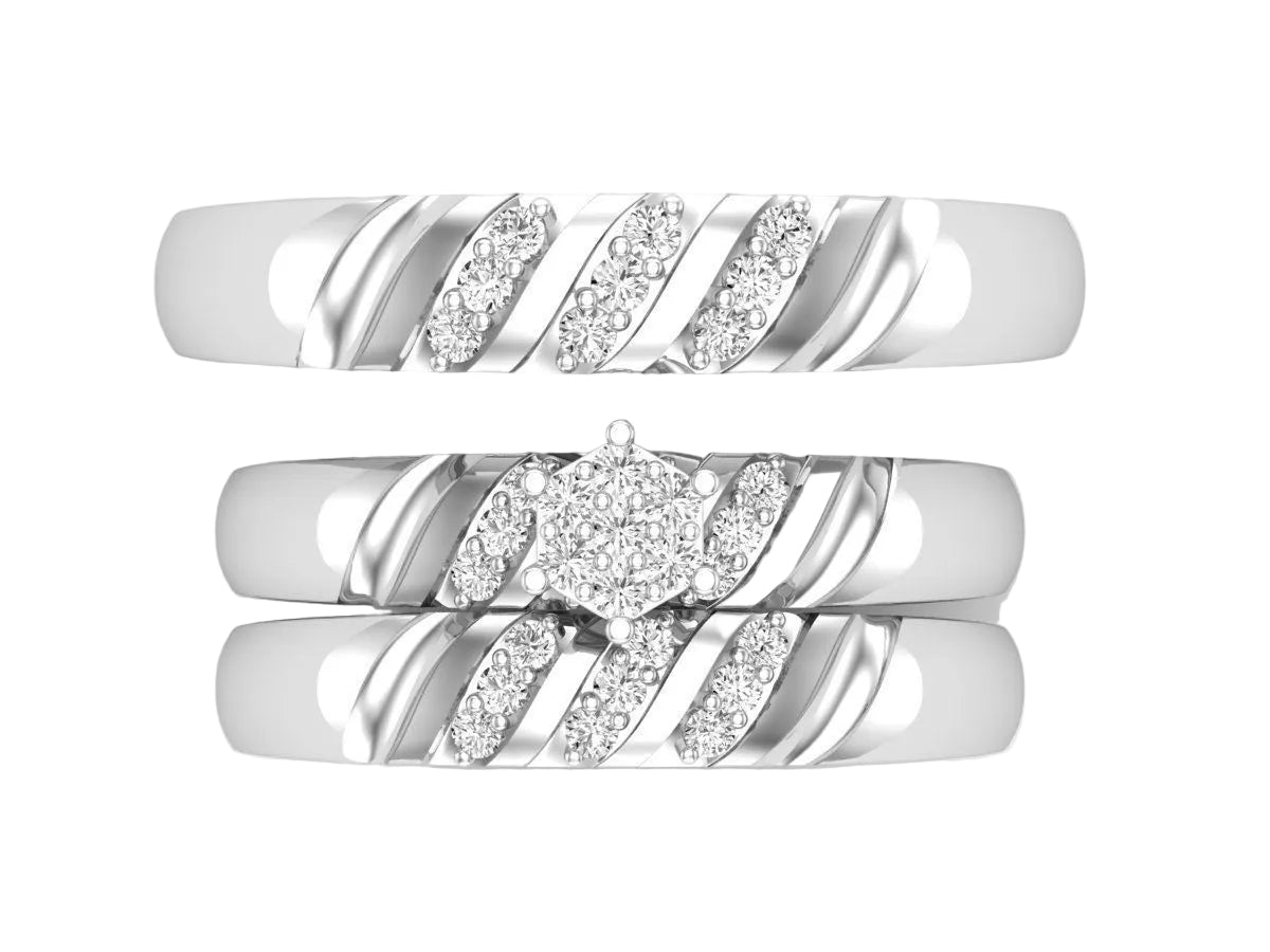 Trio de Argollas Matrimoniales AV 453 con Solitario Hexagonal