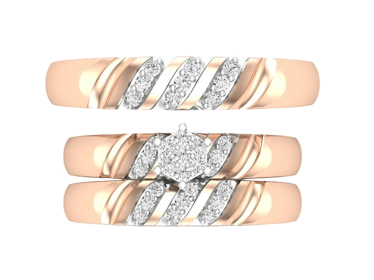 Trio de Argollas Matrimoniales AV 453 con Solitario Hexagonal