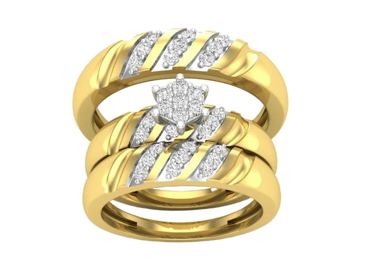 Trio de Argollas Matrimoniales AV 453 con Solitario Hexagonal