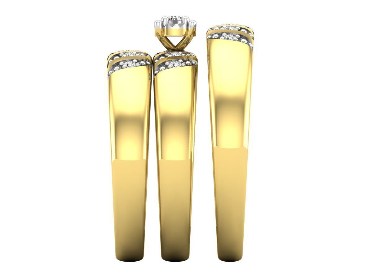 Trio de Argollas Matrimoniales de Oro con Argolla Florar Acompañada de Incrustaciones