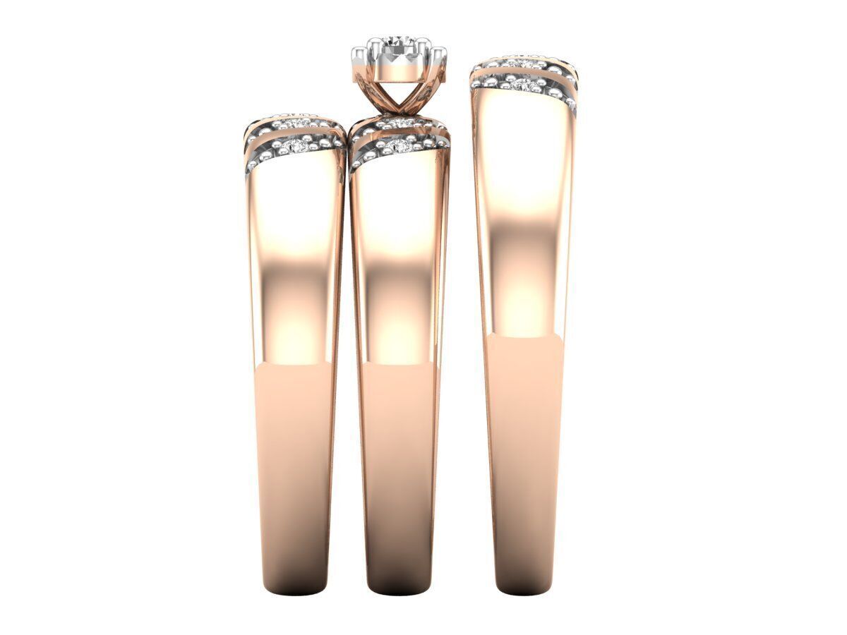 Trio de Argollas Matrimoniales de Oro con Argolla Florar Acompañada de Incrustaciones