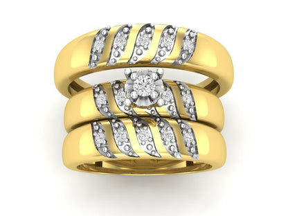 Trio de Argollas Matrimoniales de Oro con Argolla Florar Acompañada de Incrustaciones