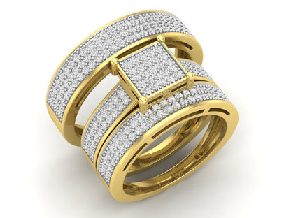 Trio de Argollas Matrimoniales de Oro con Argolla Cuadrada