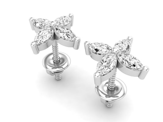 Aretes de Oro con Incrustaciones Brillantes en Forma de Flor