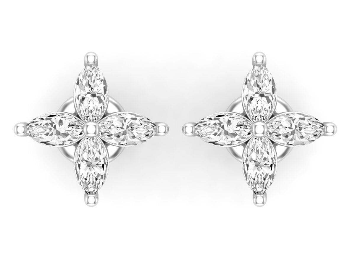 Aretes de Oro con Incrustaciones Brillantes en Forma de Flor