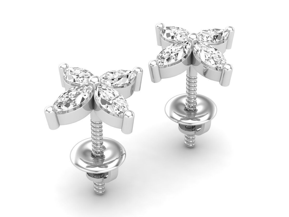 Aretes de Oro con Incrustaciones Brillantes en Forma de Flor
