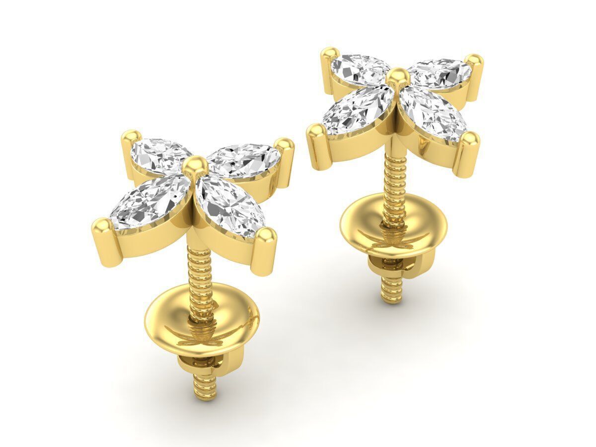 Aretes de Oro con Incrustaciones Brillantes en Forma de Flor