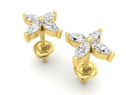 Aretes de Oro con Incrustaciones Brillantes en Forma de Flor