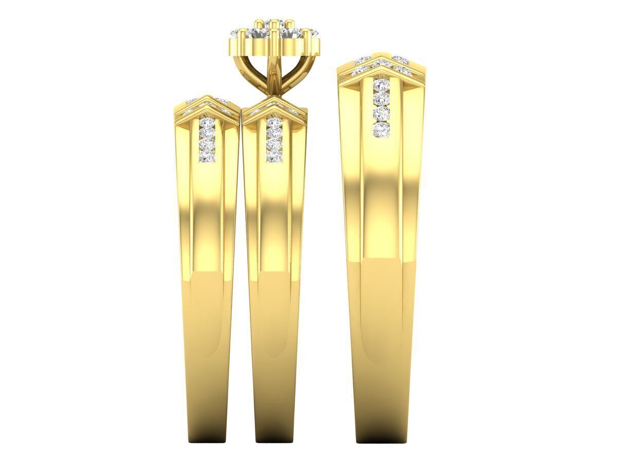 Trio de Argollas Matrimoniales de Oro con Argolla de Flor de Incrustaciones