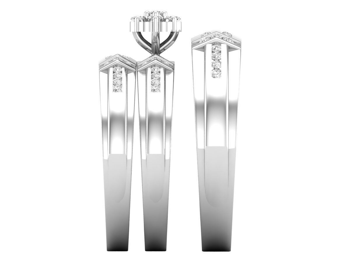 Trio de Argollas Matrimoniales de Oro con Argolla de Flor de Incrustaciones