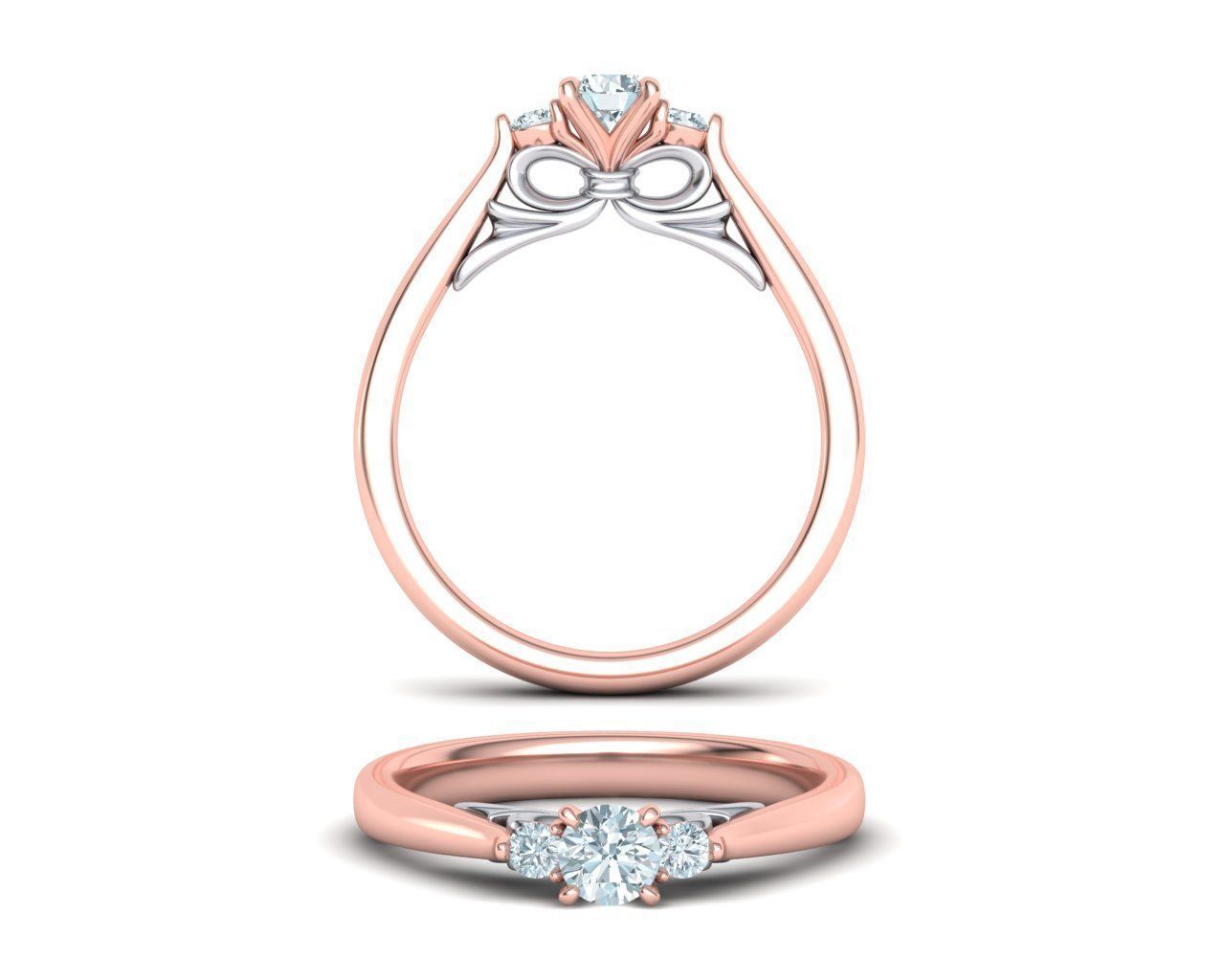 Anillo de Compromiso Tres Piedras Bow de Oro 14k  Diamantes