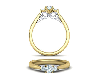Anillo de Compromiso Tres Piedras Bow de Oro 14k  Diamantes