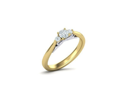 Anillo de Compromiso Tres Piedras Bow de Oro 14k  Diamantes