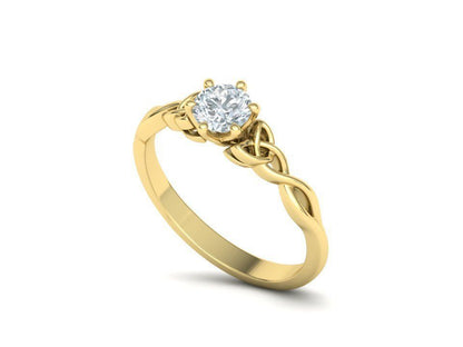 Anillo de Compromiso con Nudo Celta de Oro 14k e Incrustación Redonda