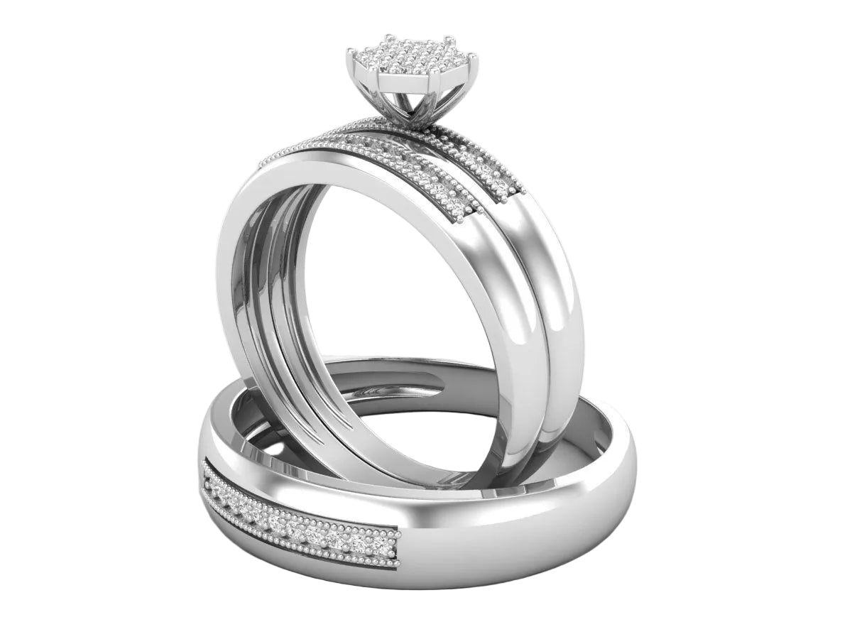 Trio de Argollas Matrimoniales con Solitario Hexagonal