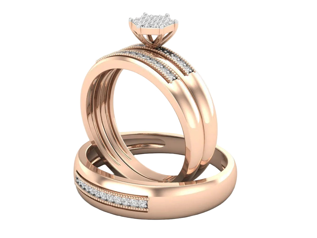 Trio de Argollas Matrimoniales con Solitario Hexagonal