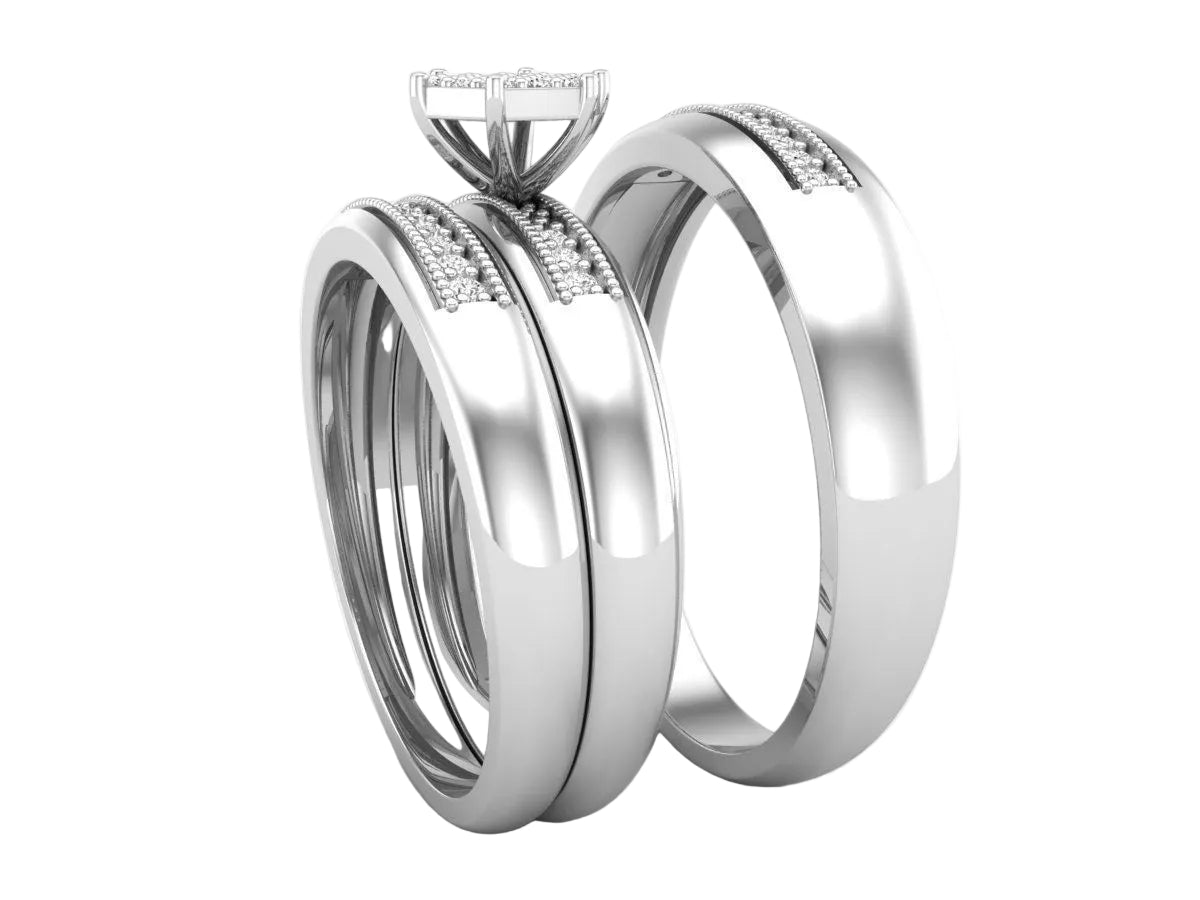 Trio de Argollas Matrimoniales con Solitario Hexagonal